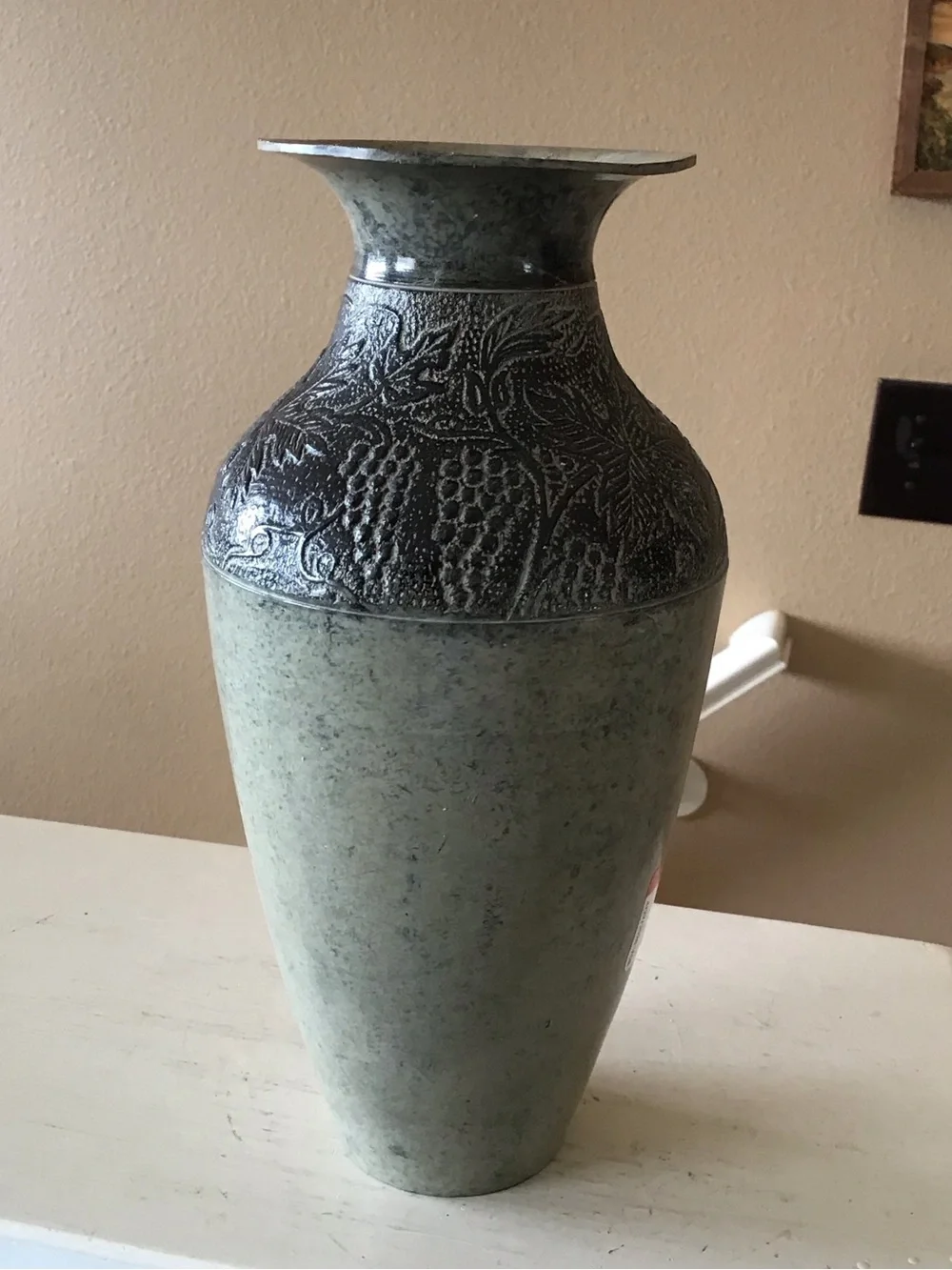 Grapevine Motifs Heavy Brass Metal Vase, India
